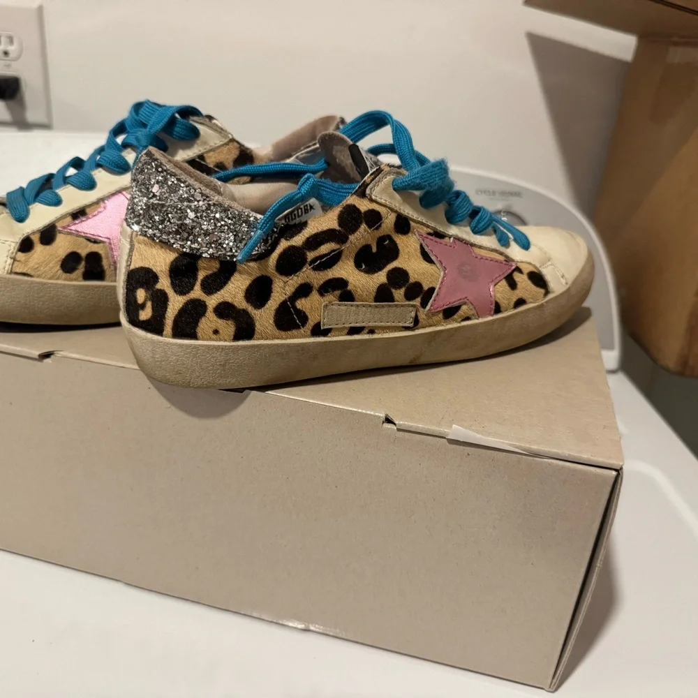 Golden Goose Leopard Print Sneakers with Pink and Blue (think thy are fakes) - Picture 2 of 5